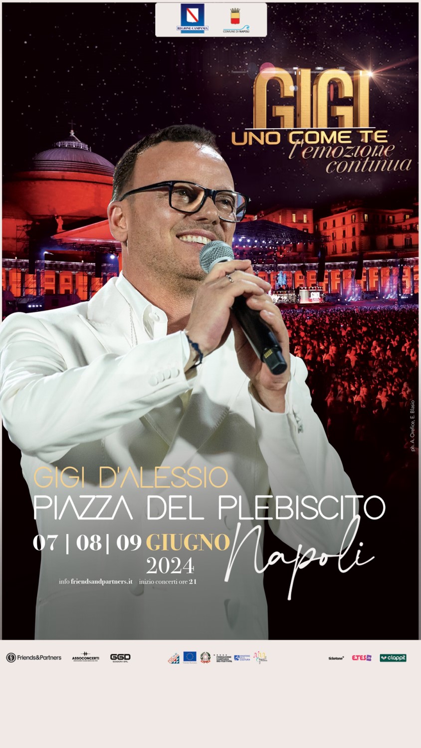 Gigi D'Alessio torna a Piazza Plebiscito, 3 date dal 7 al 9 giugno